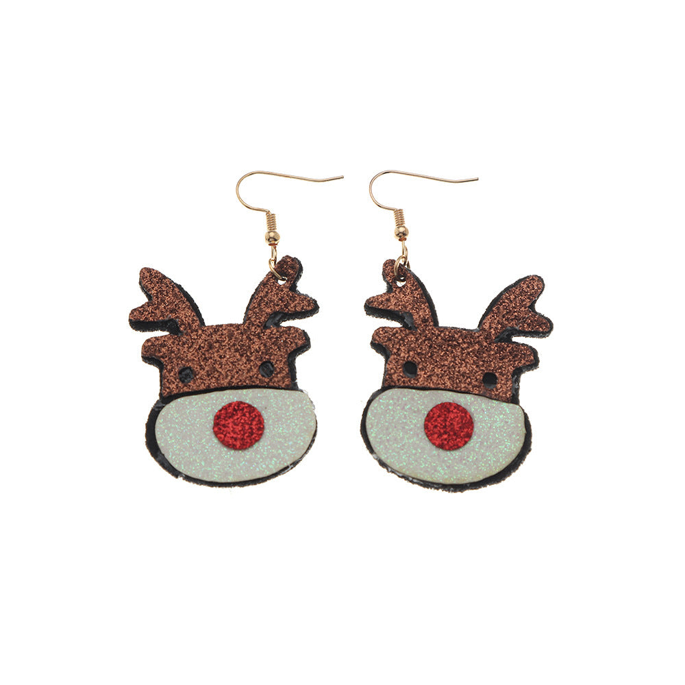Elder Elk Stud Glitter Cloth Christmas Earrings